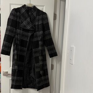 NYC Black and Gray Plaid Trench Coat